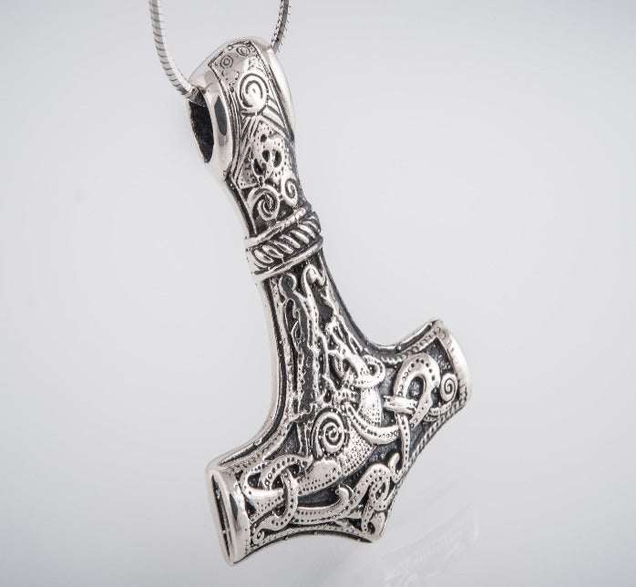 Thor&#39;s Hammer Pendant Sterling Silver Mjolnir from Mammen Village-5