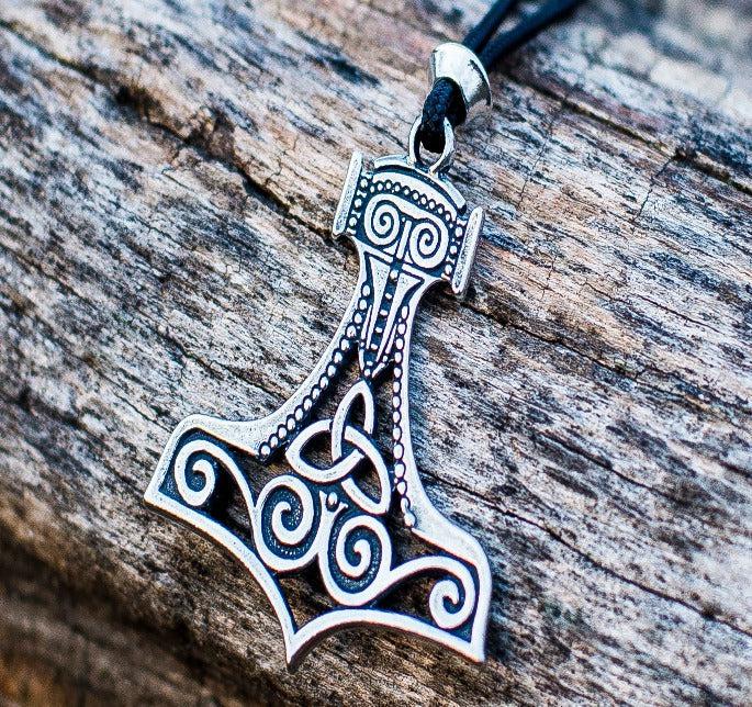 Thor&#39;s Hammer Pendant Sterling Silver Mjolnir With Ornament-1