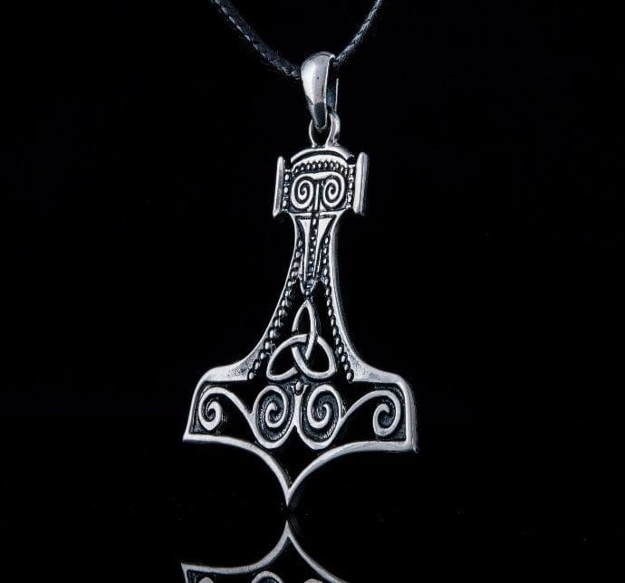 Thor&#39;s Hammer Pendant Sterling Silver Mjolnir With Ornament-2