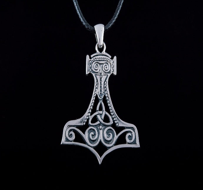 Thor&#39;s Hammer Pendant Sterling Silver Mjolnir With Ornament-4