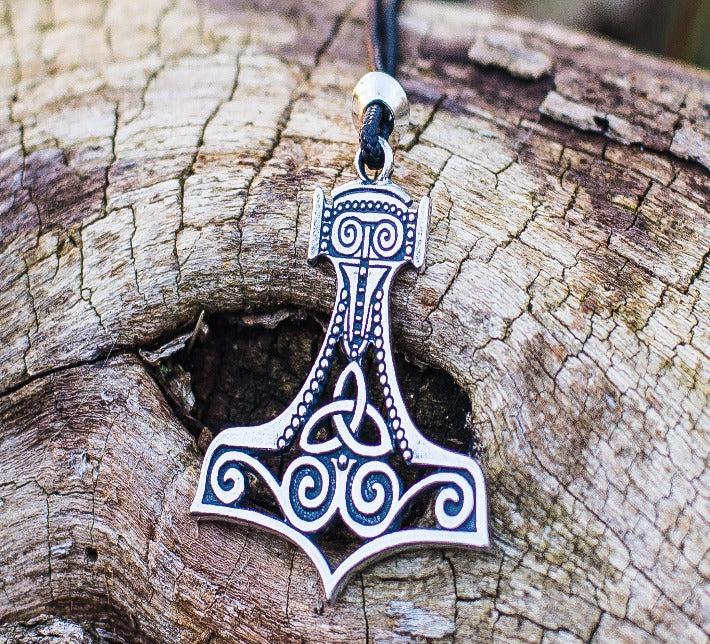 Thor&#39;s Hammer Pendant Sterling Silver Mjolnir With Ornament-5