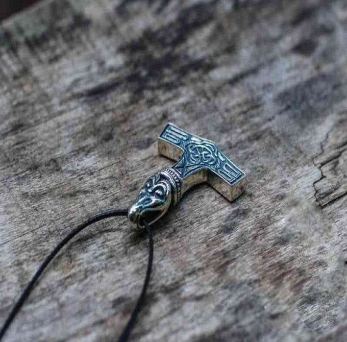 Thor&#39;s Hammer Pendant Sterling Silver Mjolnir with Raven-5