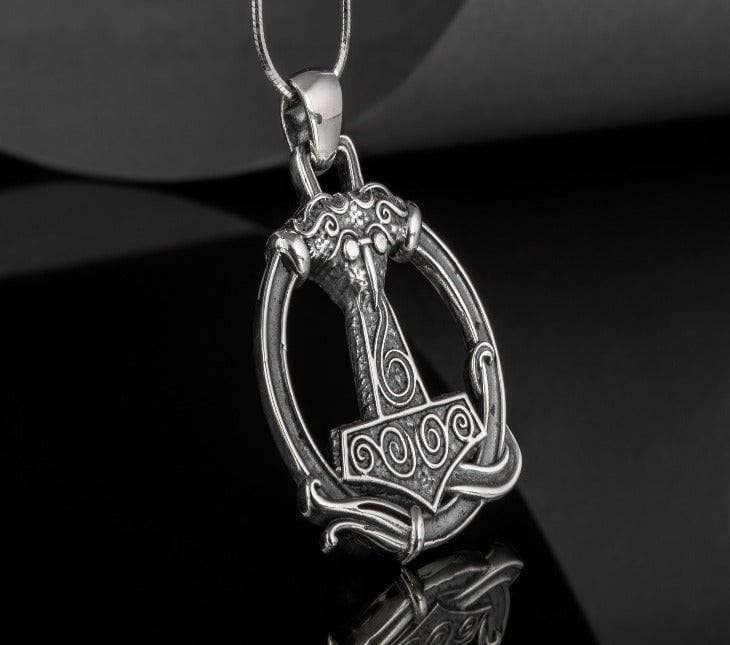 Thors Hammer Pendant with Ornament Sterling Silver Unique Handmade Jewelry-2