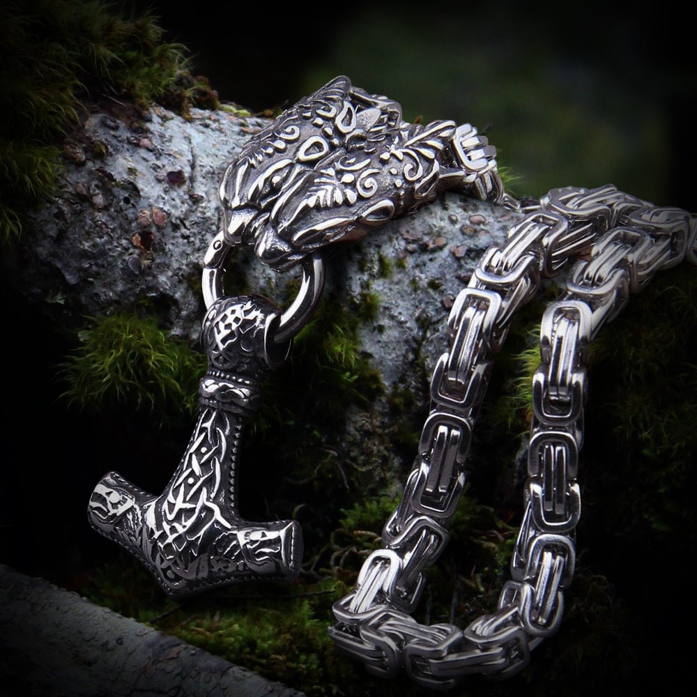 Thor&#39;s Hammer Serpent Mjolnir King&#39;s Chain Necklace
