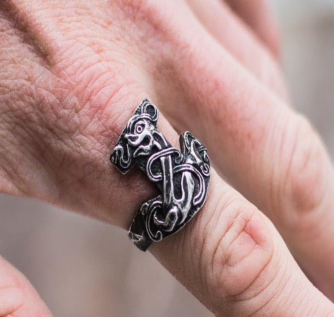 Thor&#39;s Mjolnir Sterling Silver Unique Viking Ring-2
