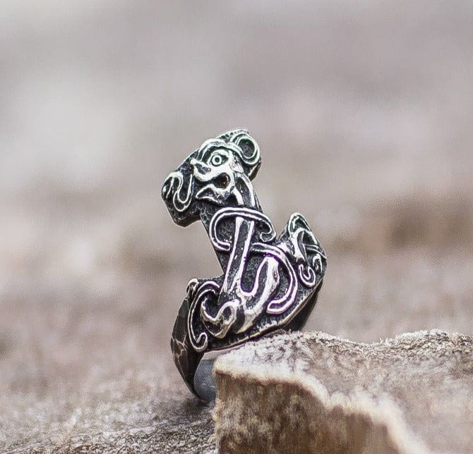 Thor&#39;s Mjolnir Sterling Silver Unique Viking Ring-3