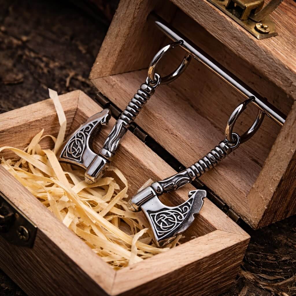 Viking Triquetra Axe Drop Earrings