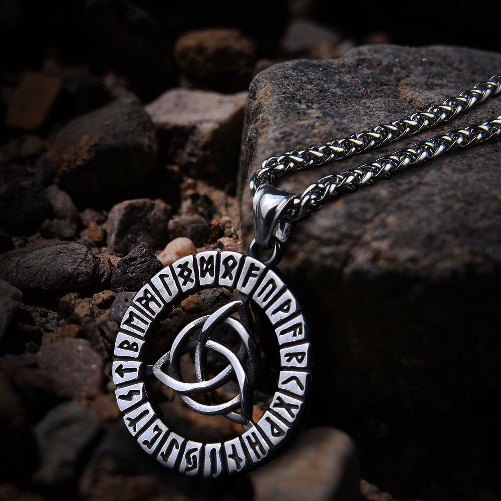 Triquetra Futhark Rune Spirit Wheel Medallion Necklace