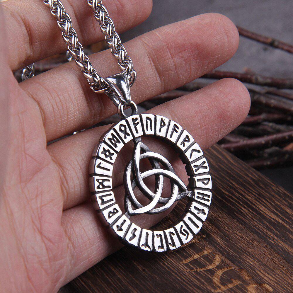 Triquetra Futhark Rune Spirit Wheel Medallion Necklace