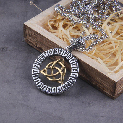 Triquetra Futhark Rune Spirit Wheel Medallion Necklace