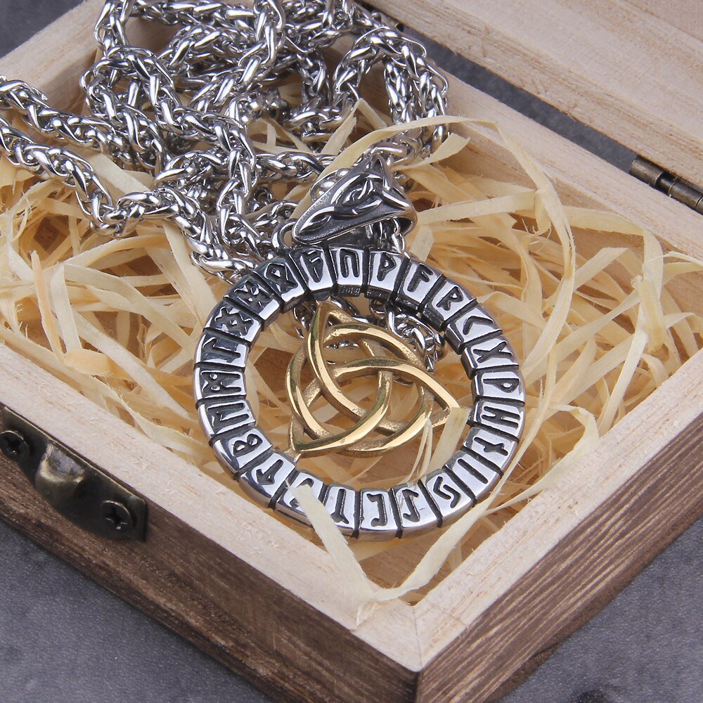 Triquetra Futhark Rune Spirit Wheel Medallion Necklace