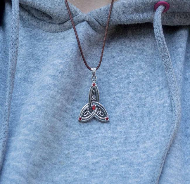 Triquetra Symbol Pendant with Red Cubic Zirconia Sterling Silver Celtic Jewelry-6