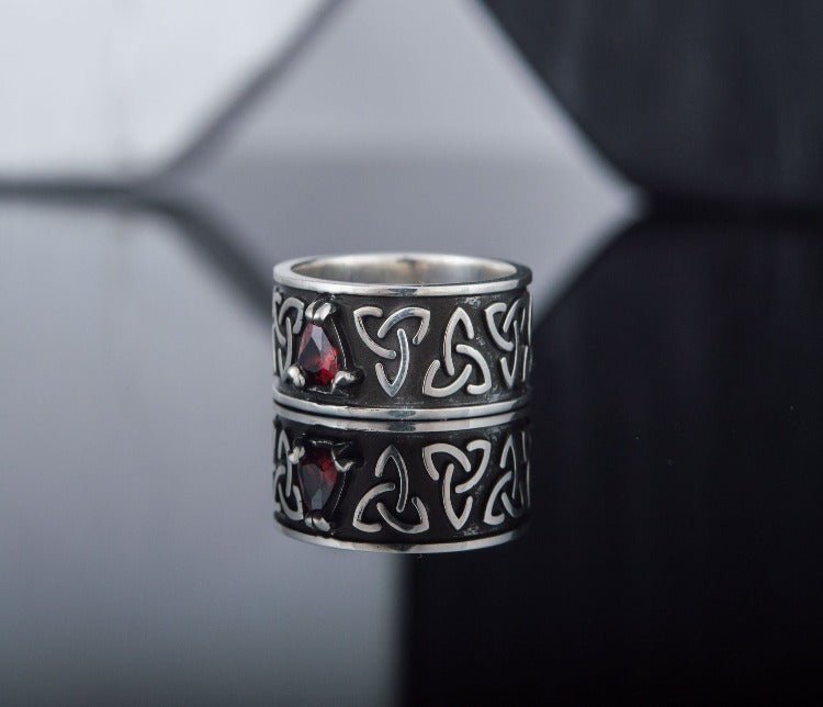 Triquetra Symbol Ring with Red Cubic Zirconia Sterling Silver Celtic Jewelry-3