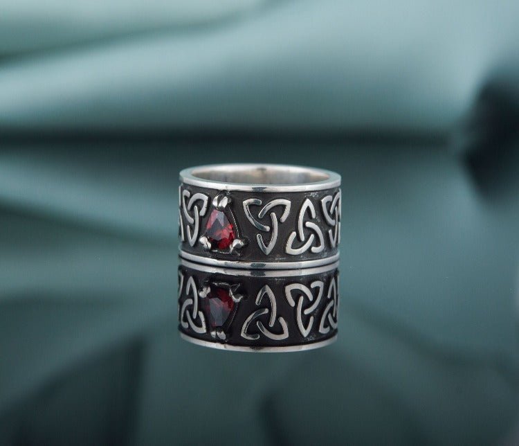 Triquetra Symbol Ring with Red Cubic Zirconia Sterling Silver Celtic Jewelry-4
