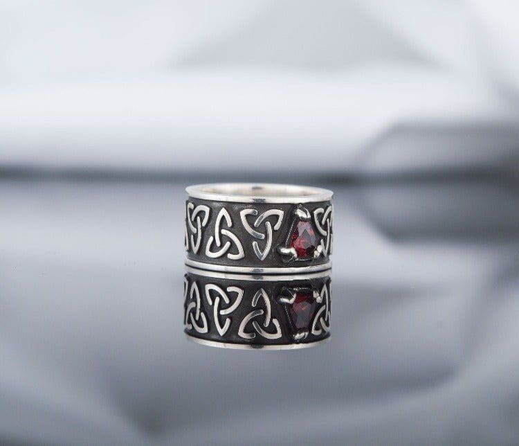 Triquetra Symbol Ring with Red Cubic Zirconia Sterling Silver Celtic Jewelry-5