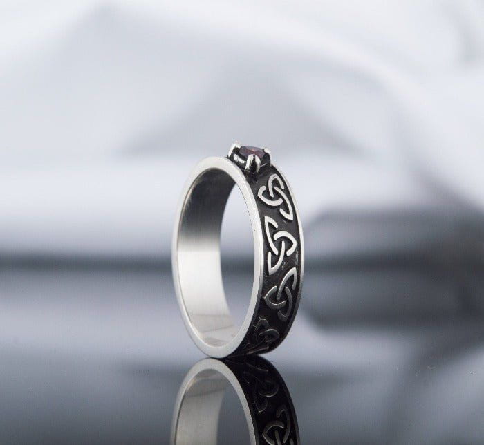 Triquetra Symbol Ring with Red Cubic Zirconia Sterling Silver Celtic Jewelry-6