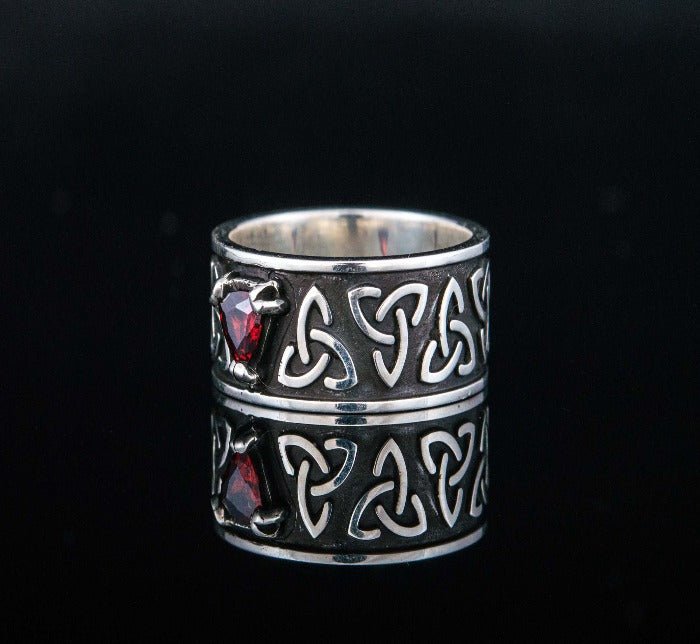 Triquetra Symbol Ring with Red Cubic Zirconia Sterling Silver Celtic Jewelry-7
