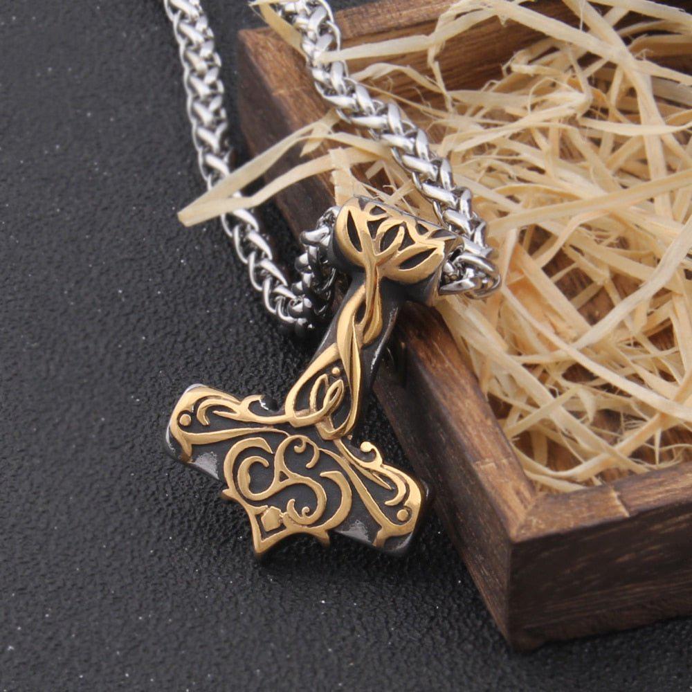 Triskelion Scrollwork Thor's Hammer Necklace