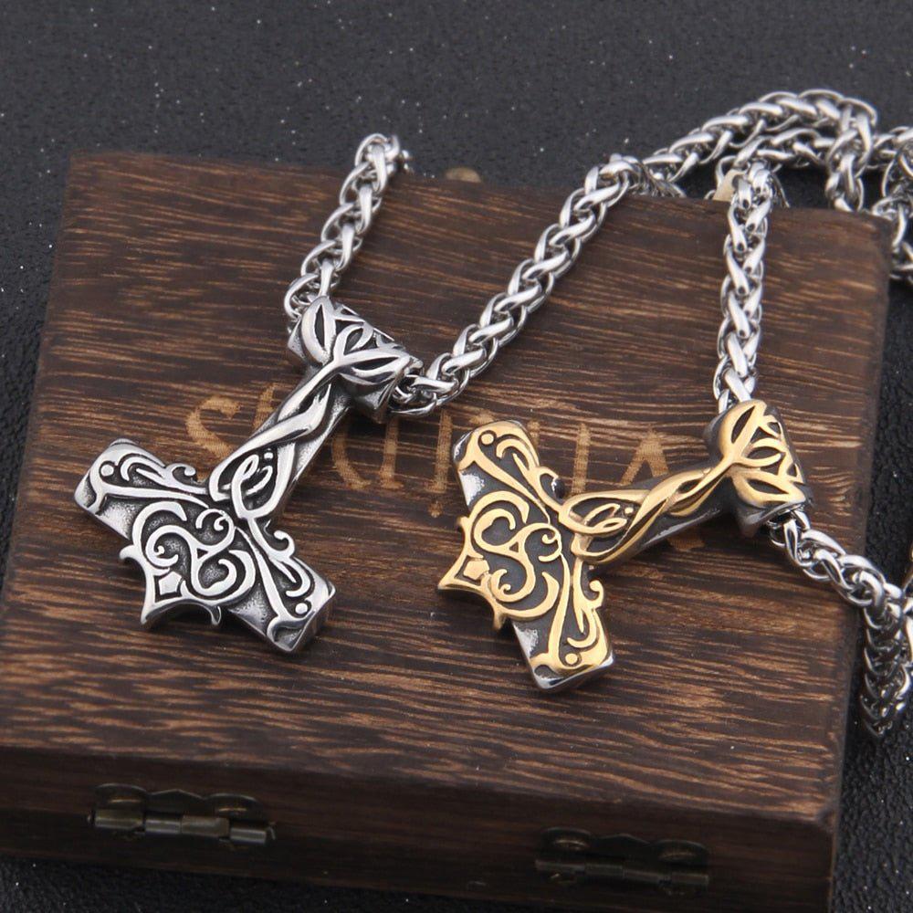 Triskelion Scrollwork Thor's Hammer Necklace