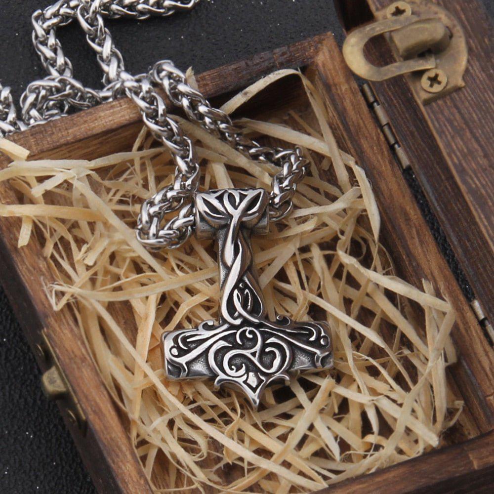 Triskelion Scrollwork Thor's Hammer Necklace