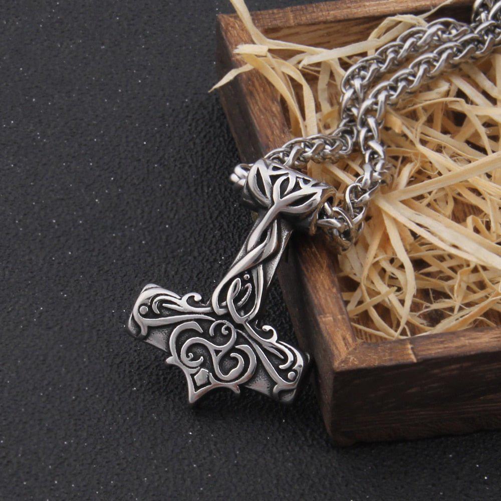 Triskelion Scrollwork Thor's Hammer Necklace
