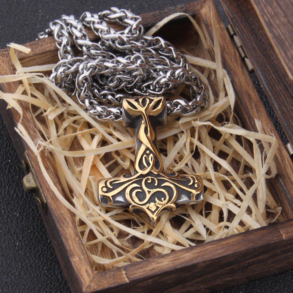 Triskelion Scrollwork Thor's Hammer Necklace