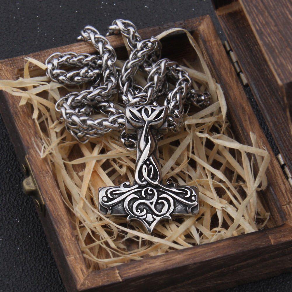 Triskelion Scrollwork Thor's Hammer Necklace