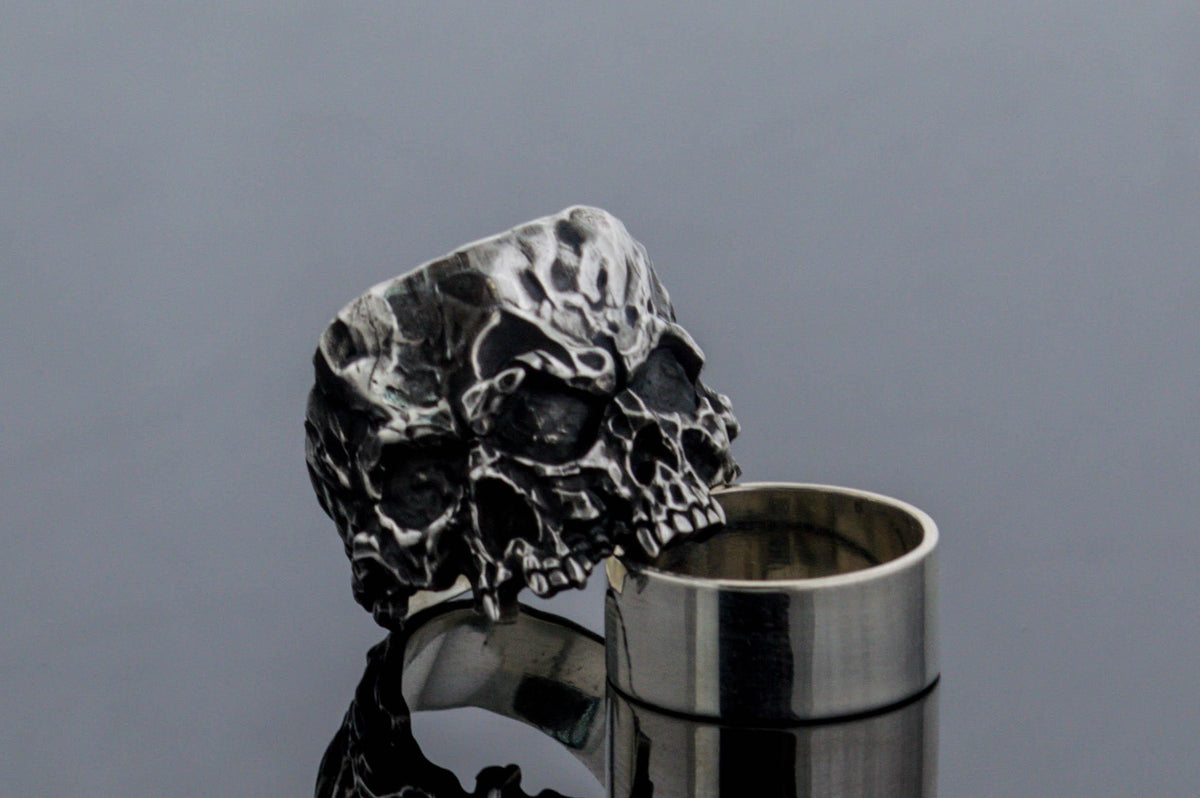 Twins Skull Ring Sterling Silver Unique Biker Jewelry-1