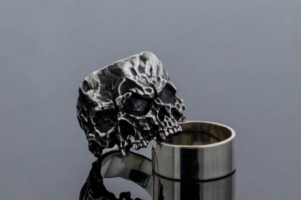 Twins Skull Ring Sterling Silver Unique Biker Jewelry-1