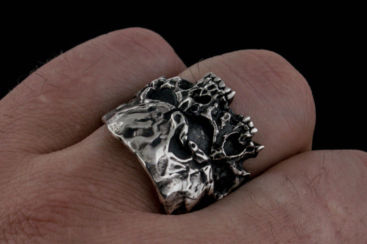Twins Skull Ring Sterling Silver Unique Biker Jewelry-3