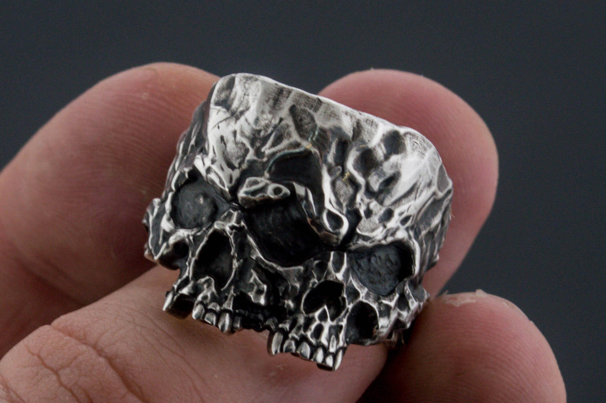 Twins Skull Ring Sterling Silver Unique Biker Jewelry-4