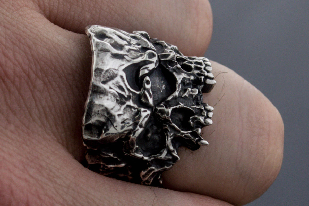 Twins Skull Ring Sterling Silver Unique Biker Jewelry-5