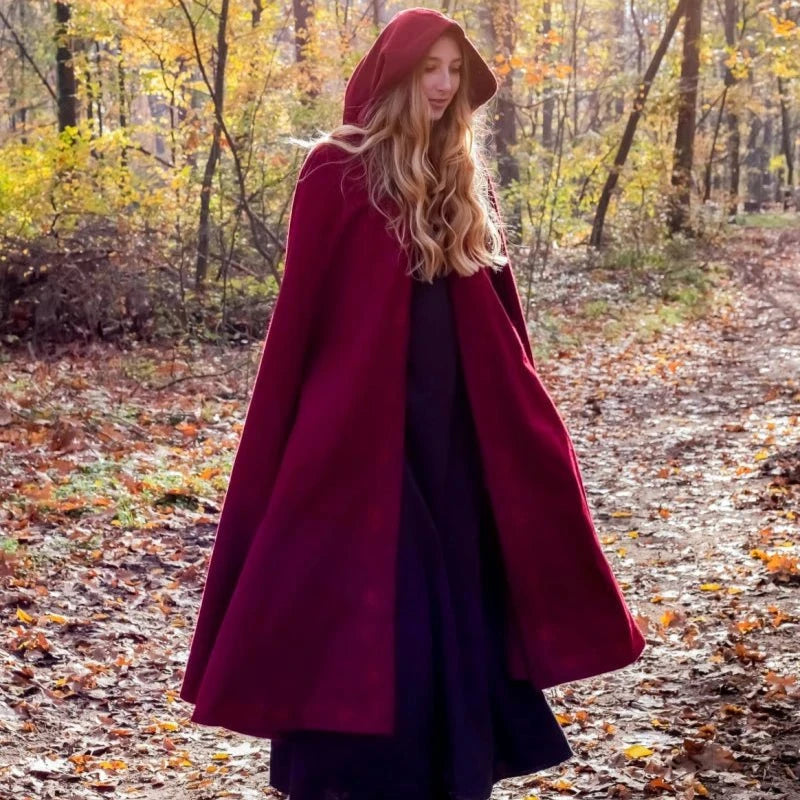 Handcrafted Hooded Viking Cloak | Embroidered with Wolf Head Clasp