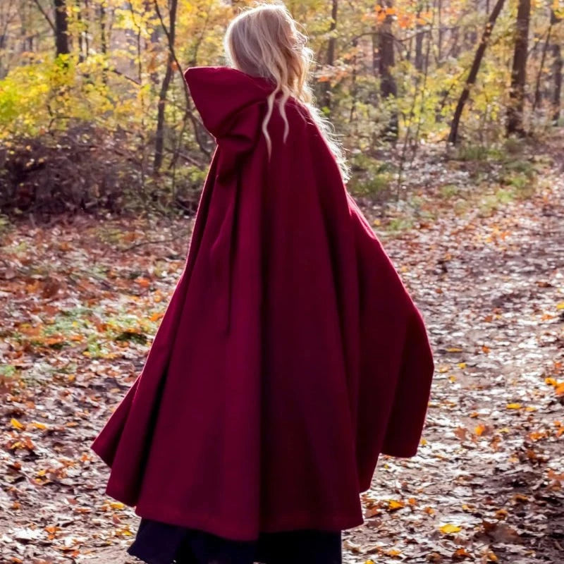 Handcrafted Hooded Viking Cloak | Embroidered with Wolf Head Clasp
