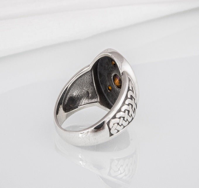 Unique Ancient Norse ring With triquetra and gems, handcrafted jewelry with Celtic ornament-4