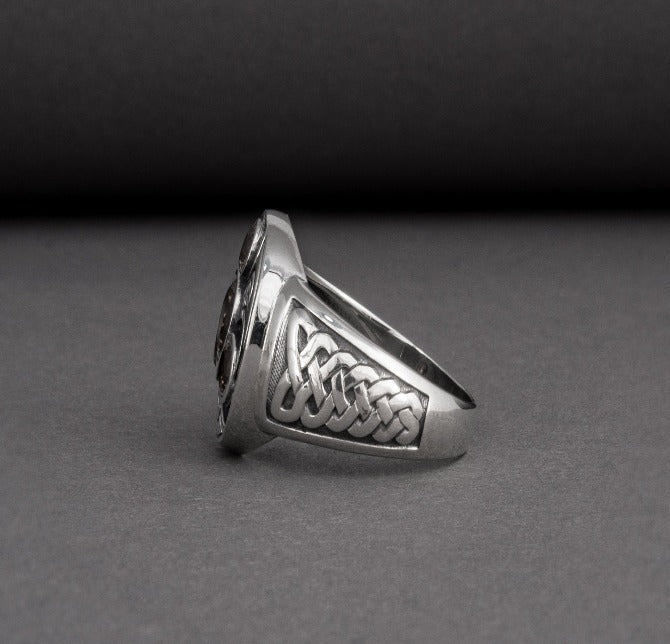Unique Ancient Norse ring With triquetra and gems, handcrafted jewelry with Celtic ornament-6