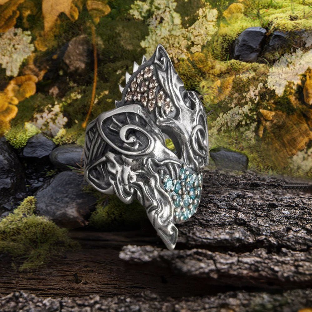 Unique Ancient Viking ring with wolfs Hati and Skoll, handcrafted Norse jewelry-1