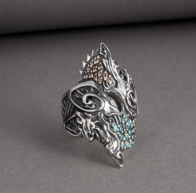 Unique Ancient Viking ring with wolfs Hati and Skoll, handcrafted Norse jewelry-2