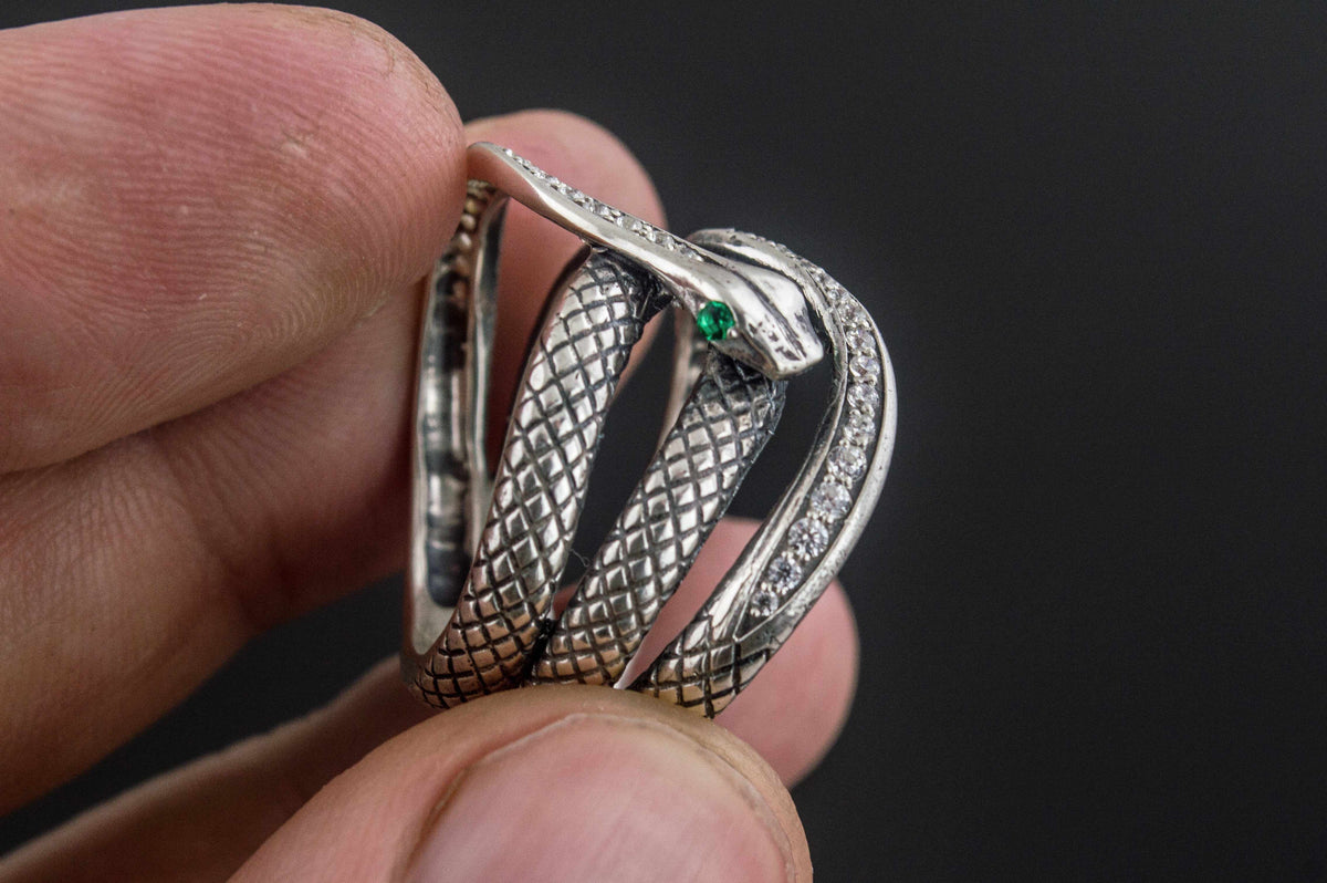 Unique Handmade Snake Ring with Gem Sterling Silver Jewelry-1