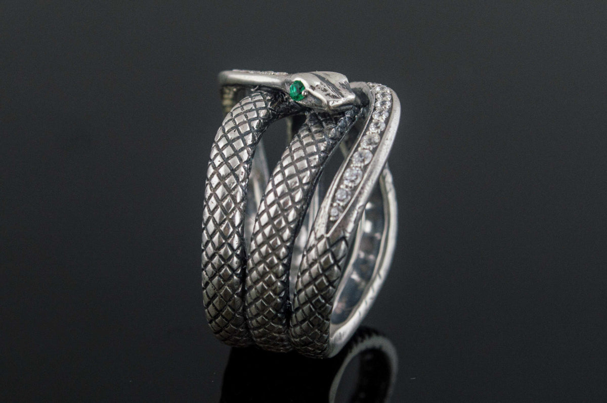 Unique Handmade Snake Ring with Gem Sterling Silver Jewelry-2