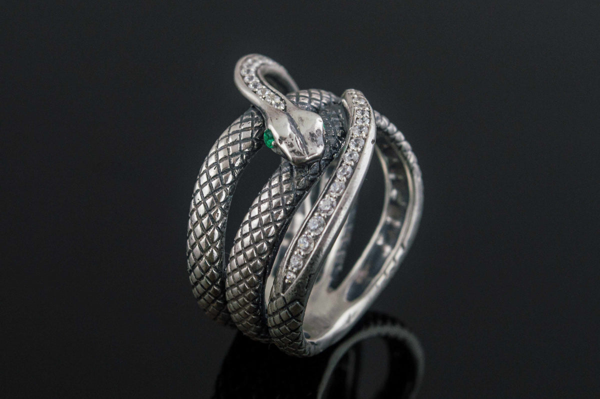 Unique Handmade Snake Ring with Gem Sterling Silver Jewelry-5