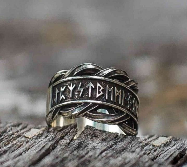 Unique Ring with Elder Futhark Runes Norse Jewelry-1
