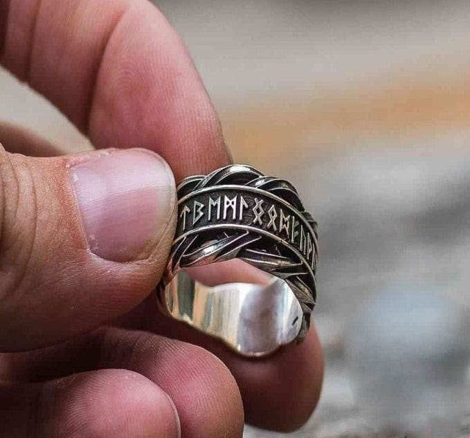 Unique Ring with Elder Futhark Runes Norse Jewelry-2