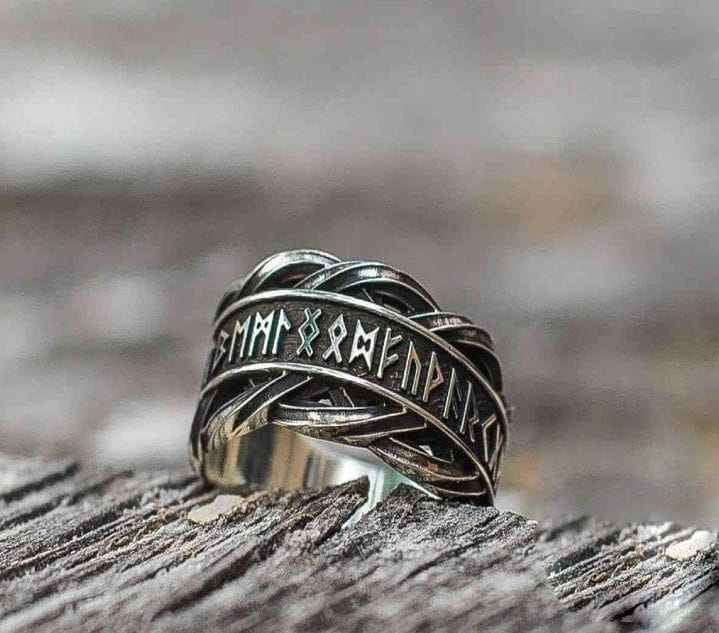 Unique Ring with Elder Futhark Runes Norse Jewelry-3