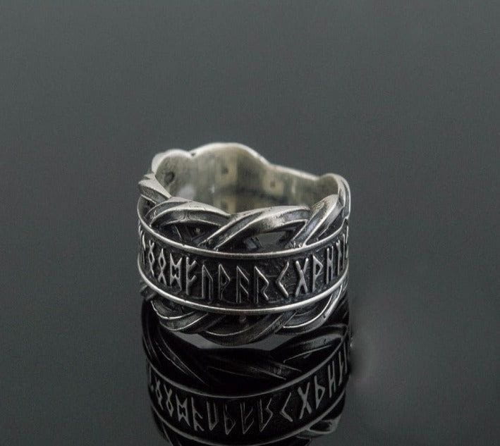 Unique Ring with Elder Futhark Runes Norse Jewelry-4