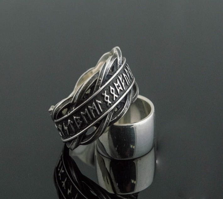 Unique Ring with Elder Futhark Runes Norse Jewelry-5