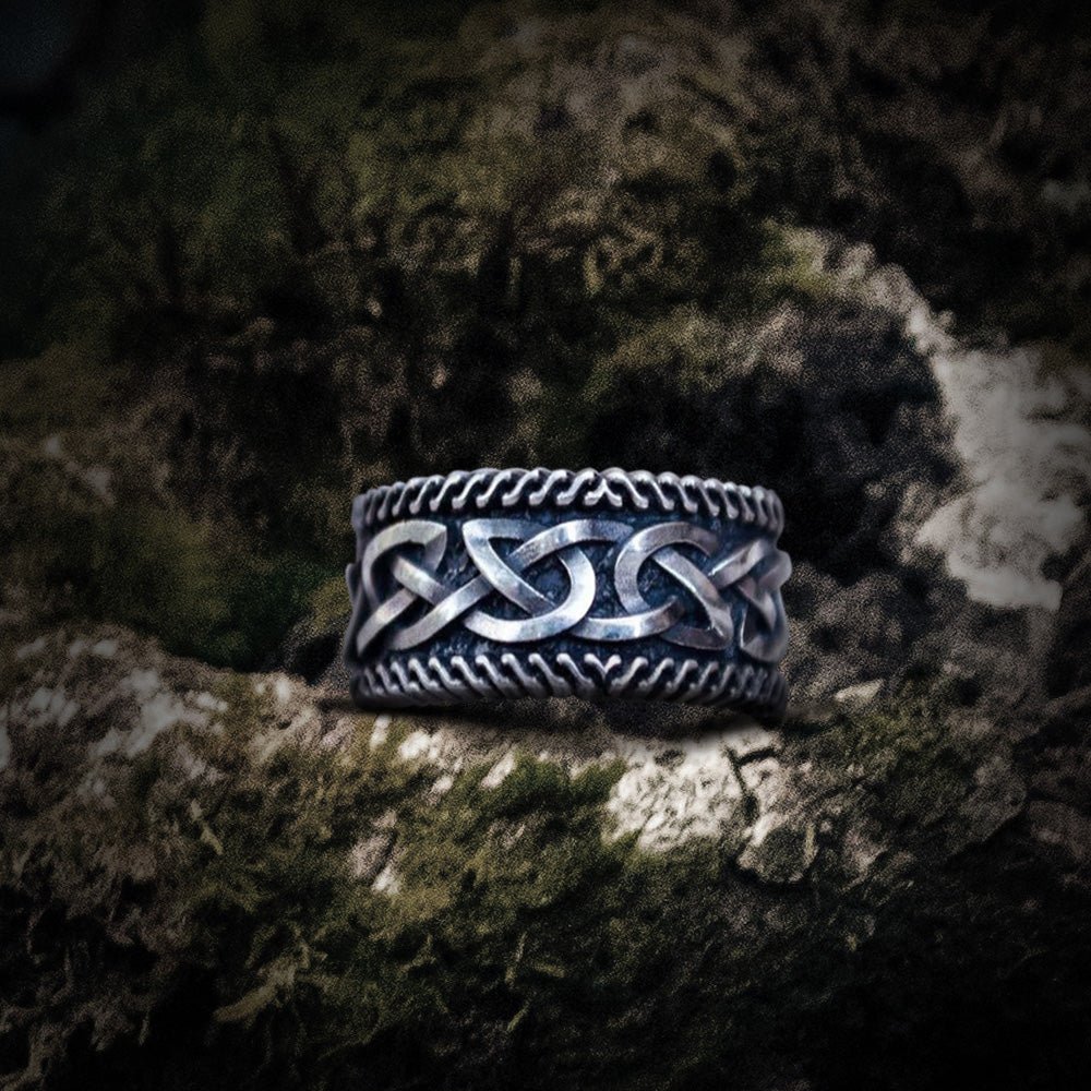 Unique Viking Ring with Norse Ornament Sterling Silver Handcrafted Jewelry-1