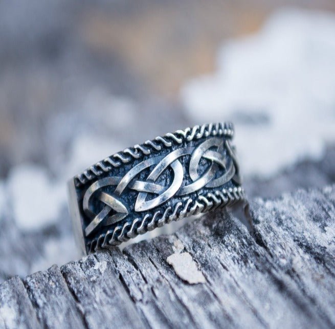 Unique Viking Ring with Norse Ornament Sterling Silver Handcrafted Jewelry-2