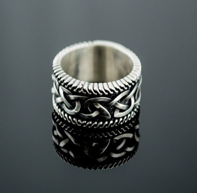 Unique Viking Ring with Norse Ornament Sterling Silver Handcrafted Jewelry-4