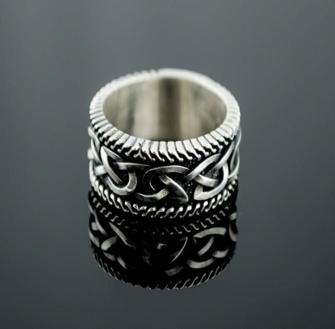 Unique Viking Ring with Norse Ornament Sterling Silver Handcrafted Jewelry-4
